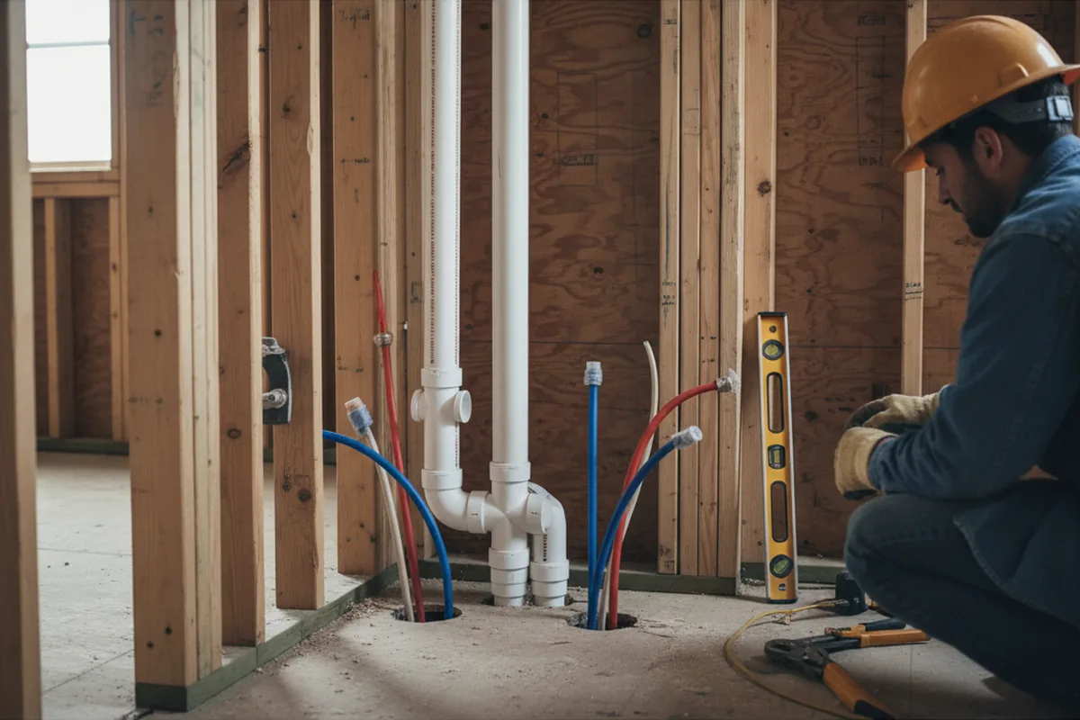 Drain and supply rough-in during Sump Pump Repair in Hicksville