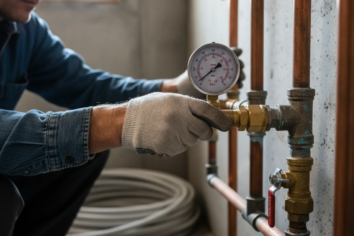 Pressure testing a repaired line during Water Line Repair in Hicksville